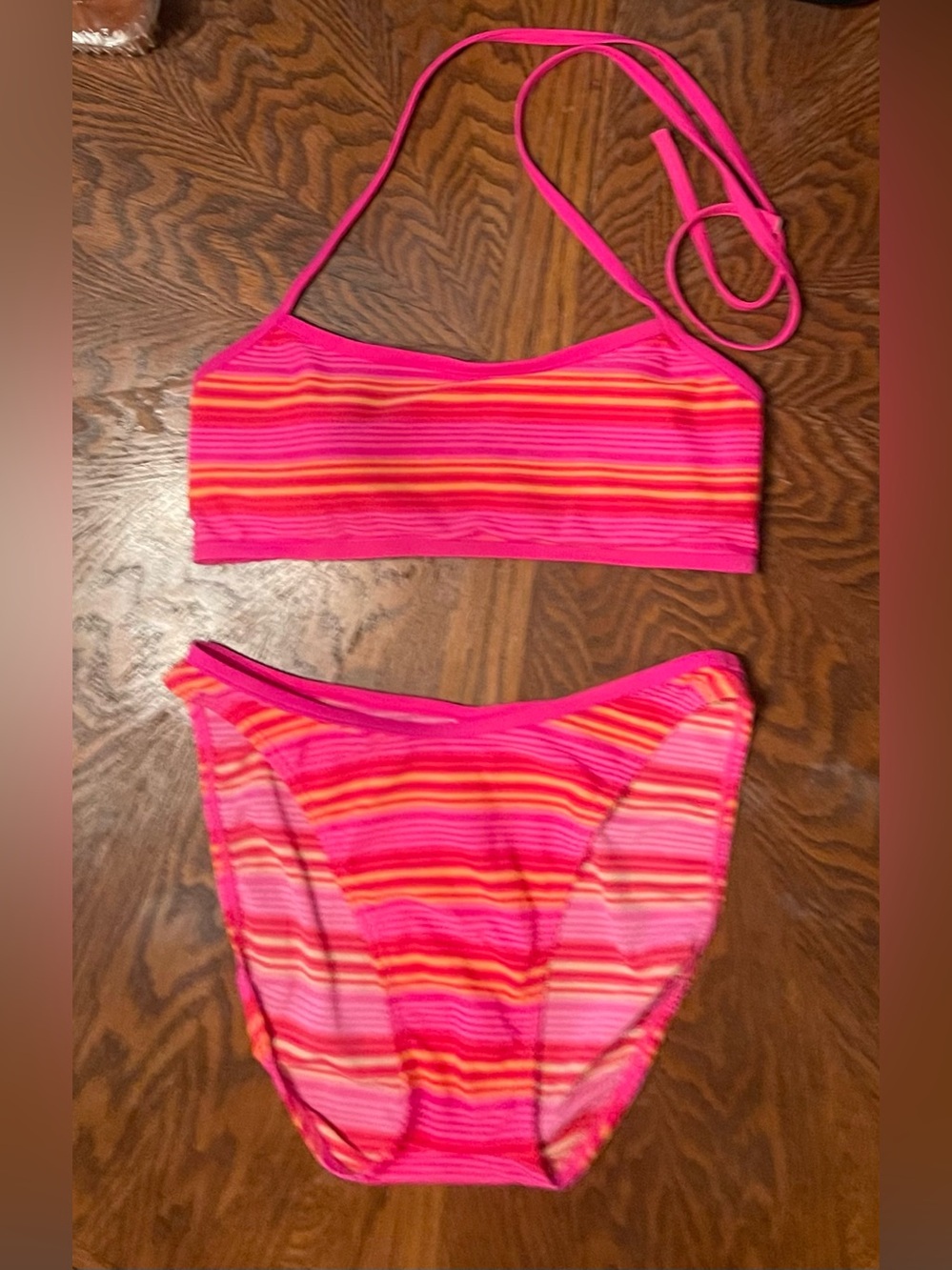Malibu Dream Girl Bikini- Orange/Pink Stripe Juniors Size 7/8